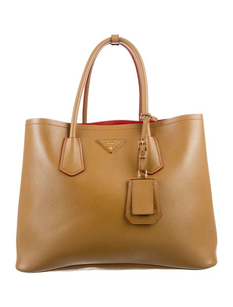 prada double handle tote saffiano cuir with accessories medium caramel|saffiano leather tote.